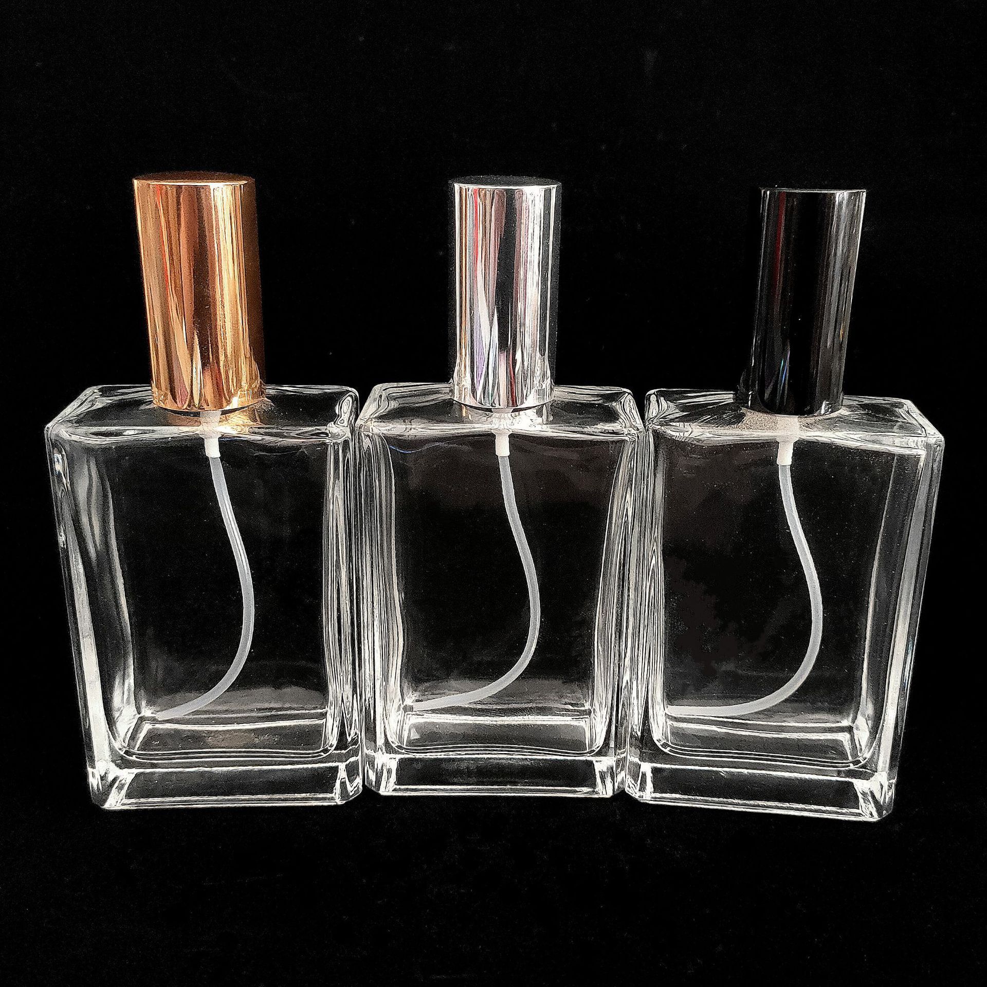 Wholesale Refillable Square Clear Custom Luxury Gold Spray 100ml Empty Perfume Glass Bottle