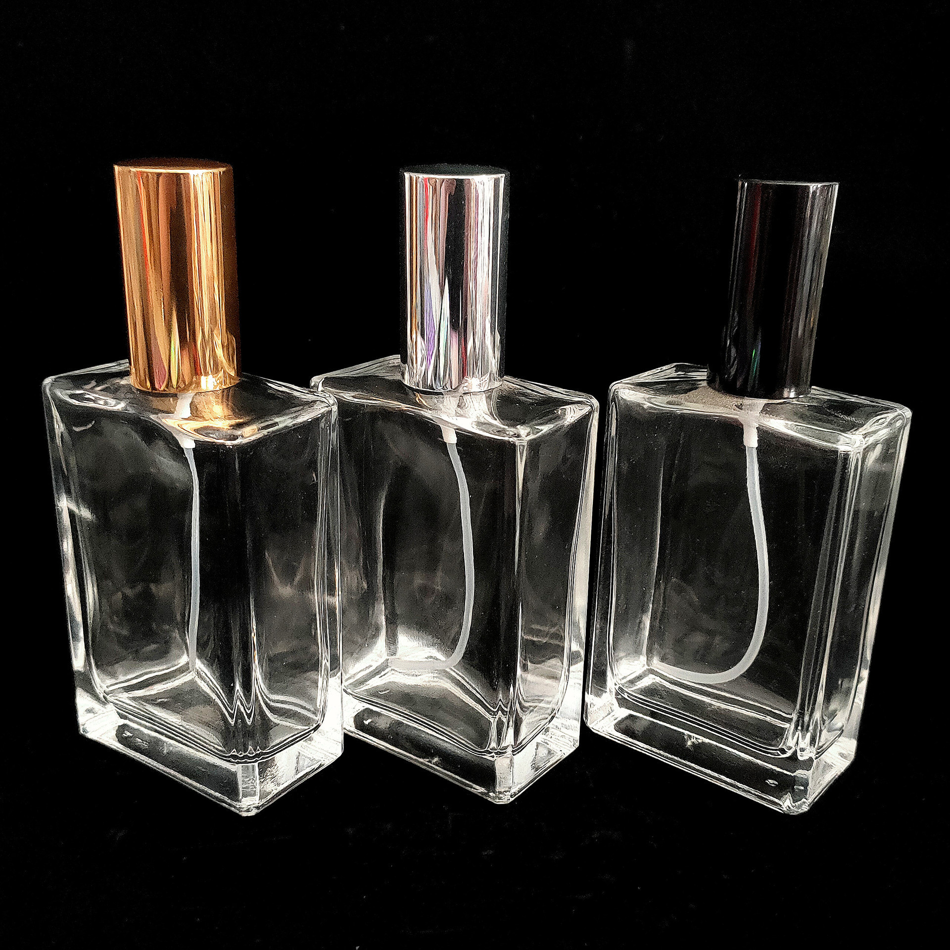 Wholesale Refillable Square Clear Custom Luxury Gold Spray 100ml Empty Perfume Glass Bottle