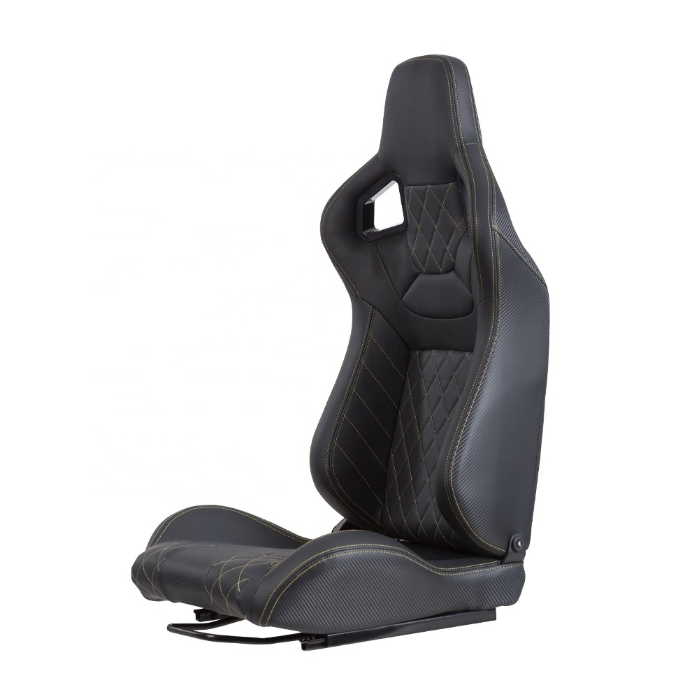 Universal Fully Reclinable Racing Seat with Adjustable Slider Brackets (Passenger Right Side) Set of 2 Fabric Black