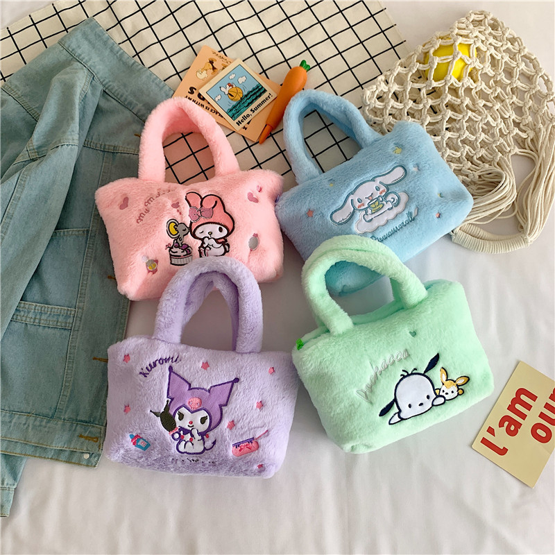 Sanrio Plush Tote Bag Hello Kitten My Melody Kuromi Kawaii Doll Plush Bags Plush Shoulder Bags Girls