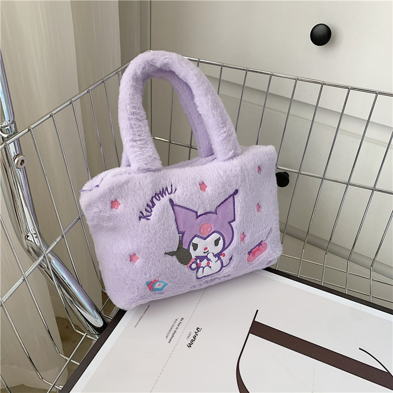 Sanrio Plush Tote Bag Hello Kitten My Melody Kuromi Kawaii Doll Plush Bags Plush Shoulder Bags Girls