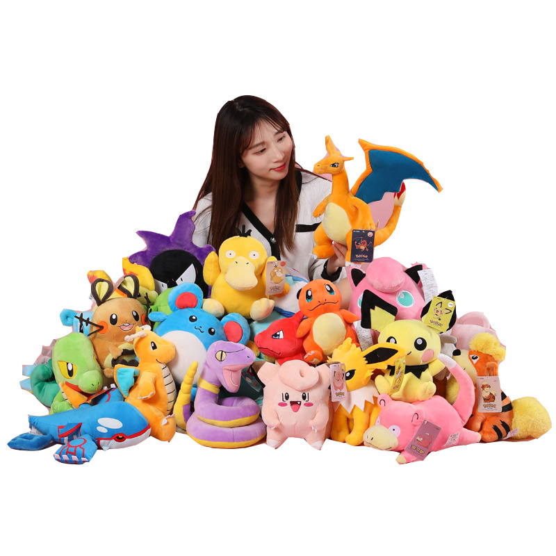 Wholesale Japanese Anime Pokemoned Plush with Tag Pikach Bulbasaur Charizard Eevee Plush Christmas Child Gift