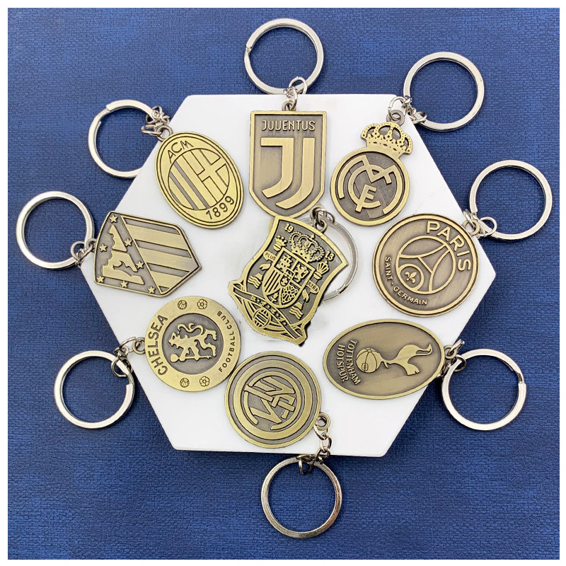 Europe's Football Leagues Club Keychain Soccer Club Logo Bronze Keychain