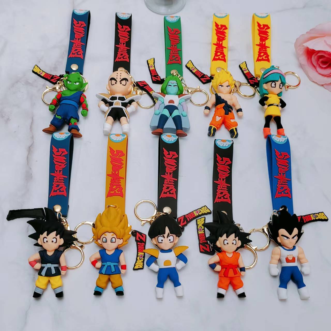 Wholesale Classic Anime Dbz Character Pvc Keyring Charm Pendant Cartoon Goku Rubber Wristband 3D Keychain for Bag Decoration