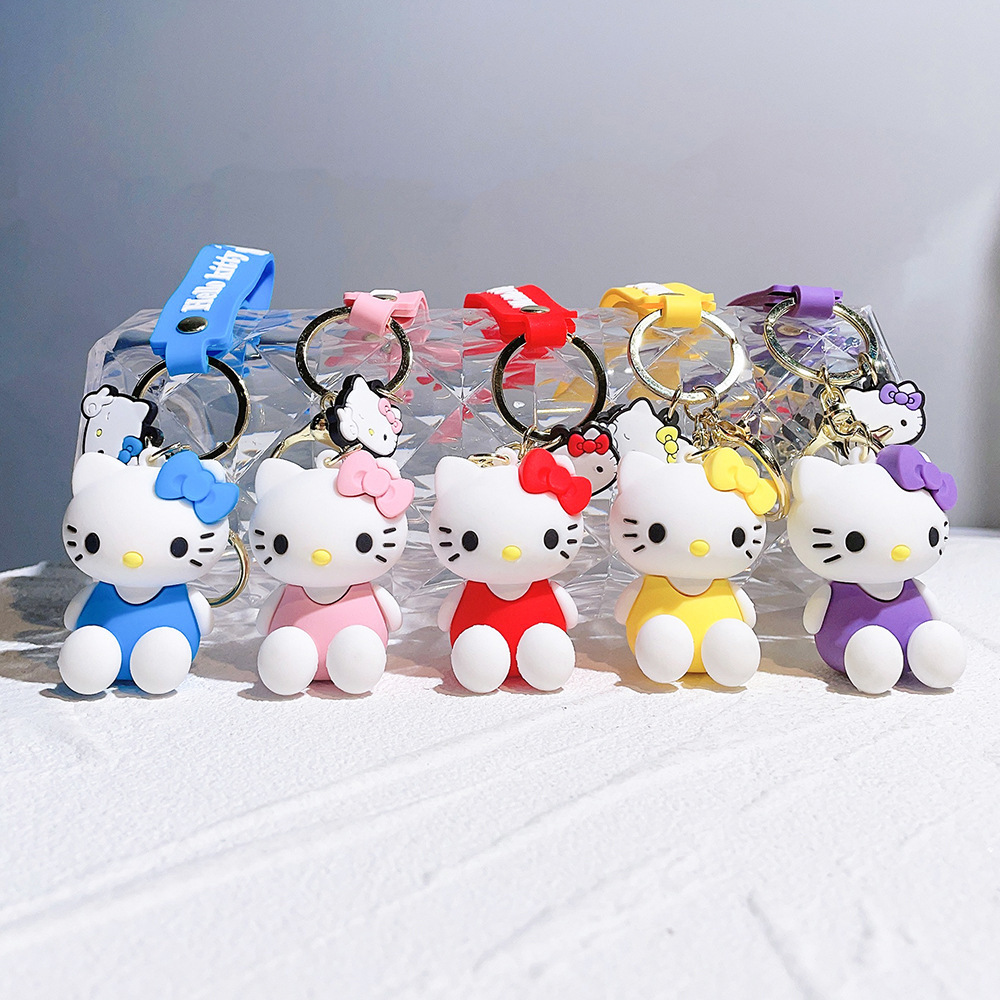 Wholesale Girl Decoration Car Key Handbag Accessories Key Rings Lovely Cartoon 3D Hello Kitty Keychain Kids Gift Key Chain