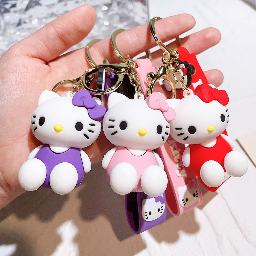 Wholesale Girl Decoration Car Key Handbag Accessories Key Rings Lovely Cartoon 3D Hello Kitty Keychain Kids Gift Key Chain