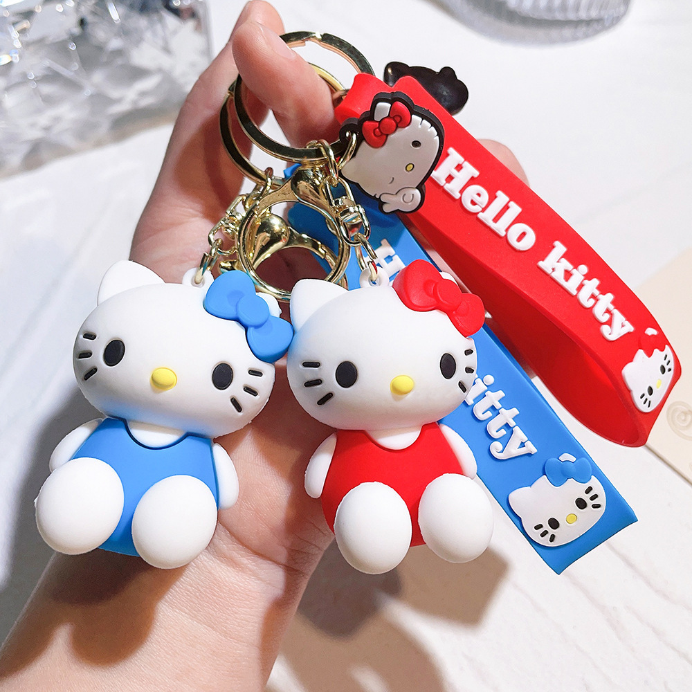 Wholesale Girl Decoration Car Key Handbag Accessories Key Rings Lovely Cartoon 3D Hello Kitty Keychain Kids Gift Key Chain