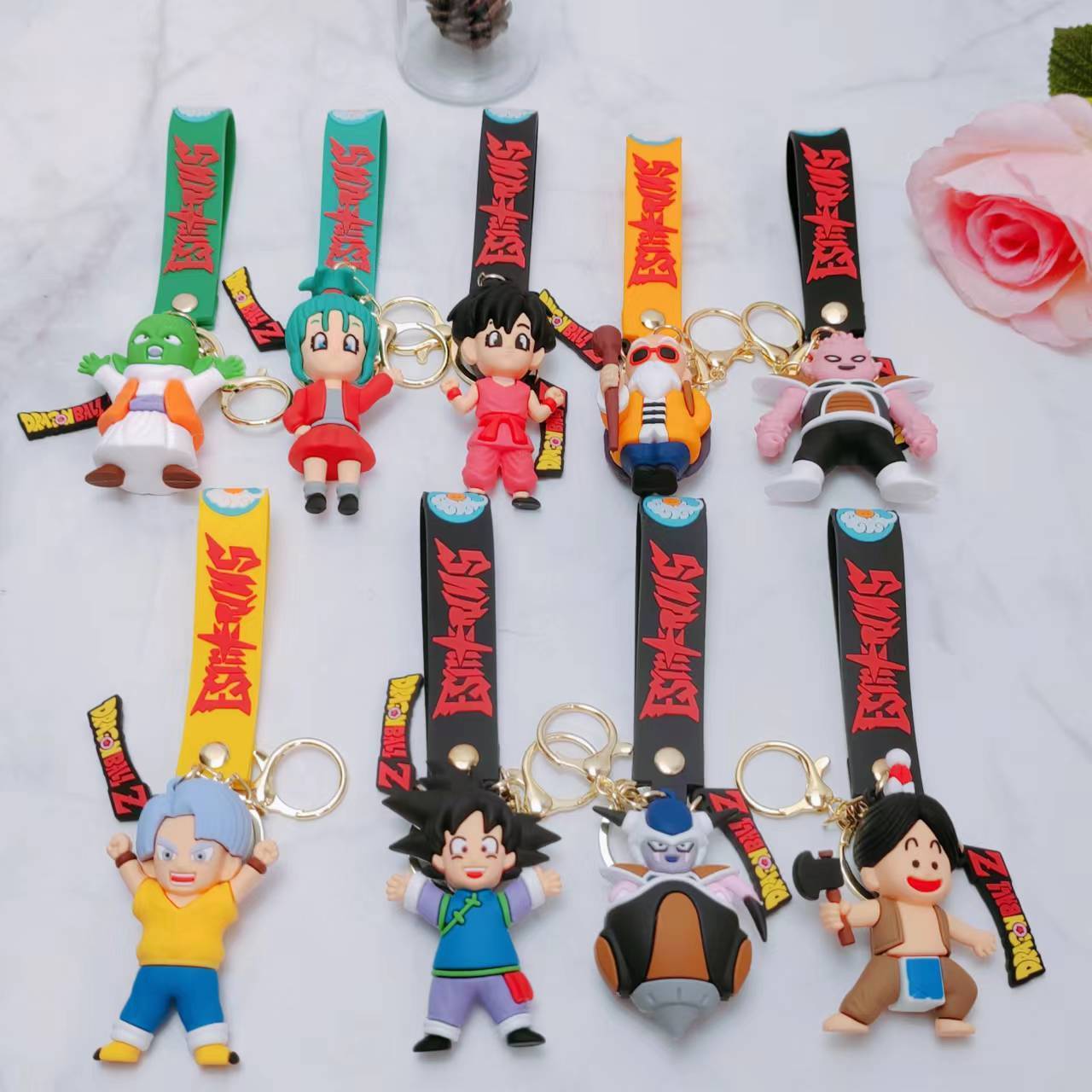 Wholesale Classic Anime Dbz Character Pvc Keyring Charm Pendant Cartoon Goku Rubber Wristband 3D Keychain for Bag Decoration