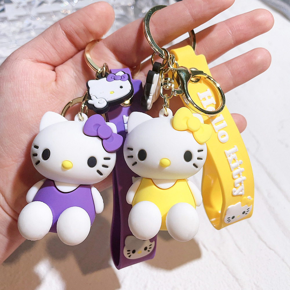 Wholesale Girl Decoration Car Key Handbag Accessories Key Rings Lovely Cartoon 3D Hello Kitty Keychain Kids Gift Key Chain