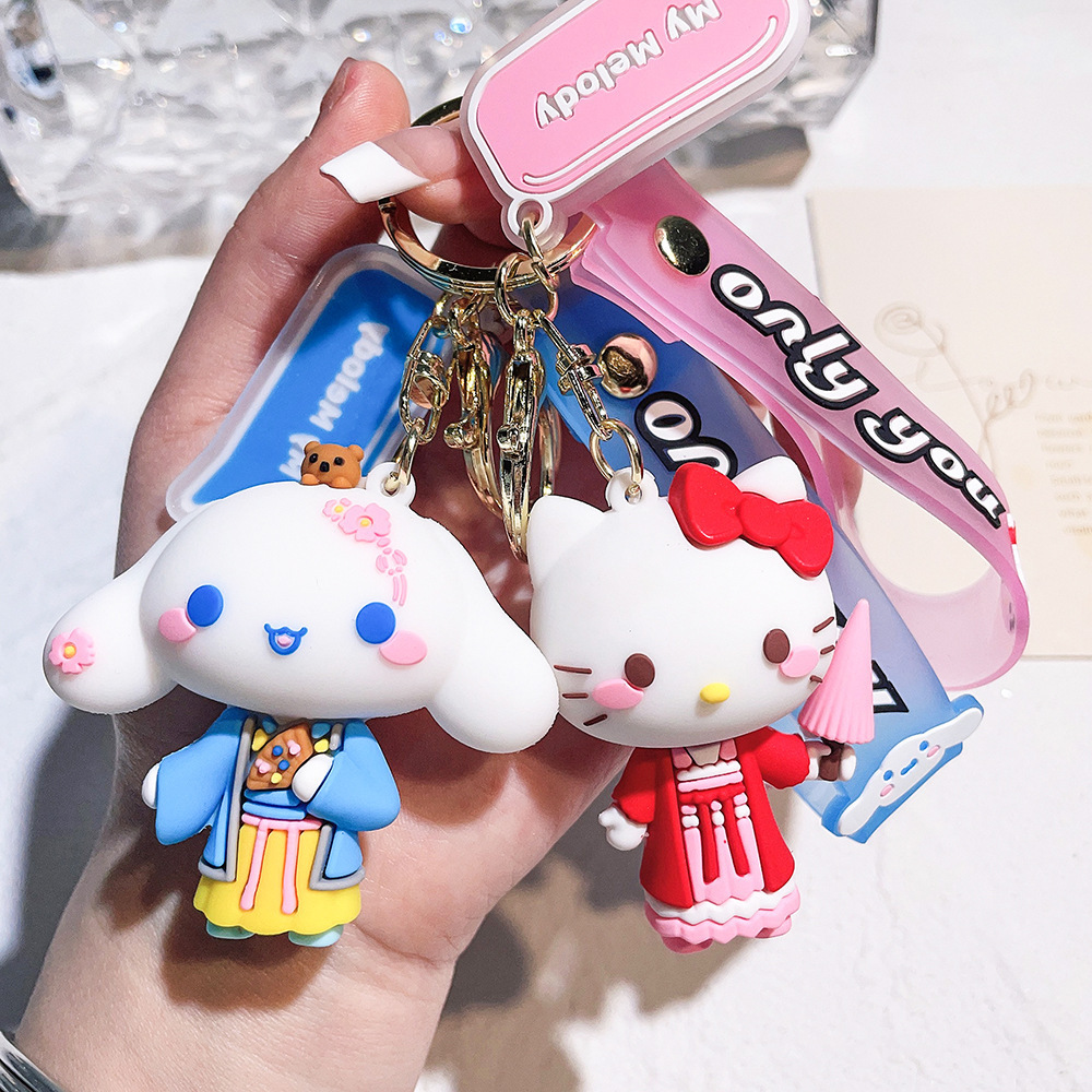 Cute Kuromi Melody Sanrio Keychain Kawaii Cartoon Frog Pudding Dog Penguin Women Bag Pendant Key Chain sanrio wholesale