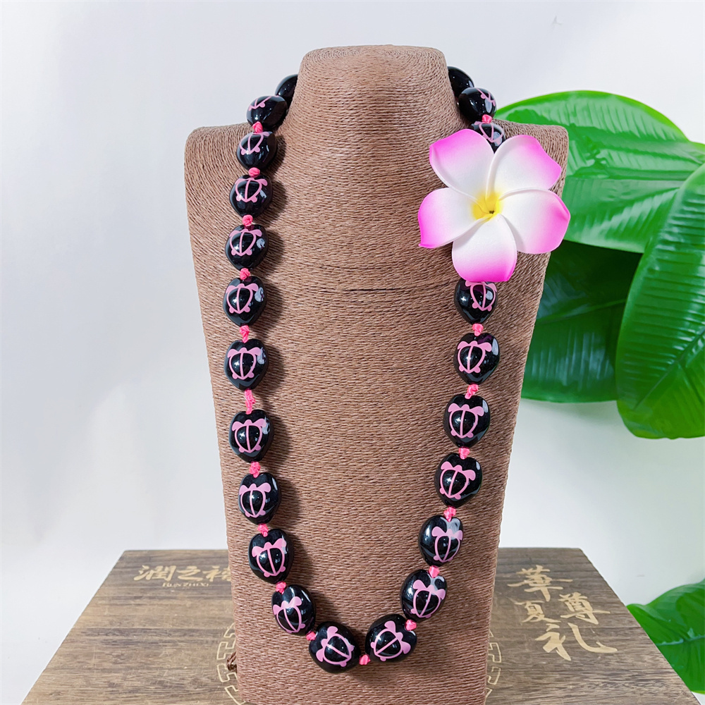 Retail Acrylic Kukui Nut Printed W/Turtle Necklace Lei for Graduation Party DIY Hawaiian Lei Beads for Fashion Jewellery