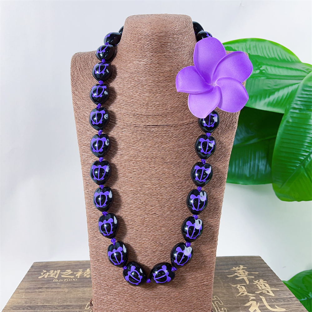 Low Price Acrylic Kukui Nut Printed W/Turtle Necklace Lei for Graduation Party DIY Hawaiian Lei Beads for Fashion Jewellery