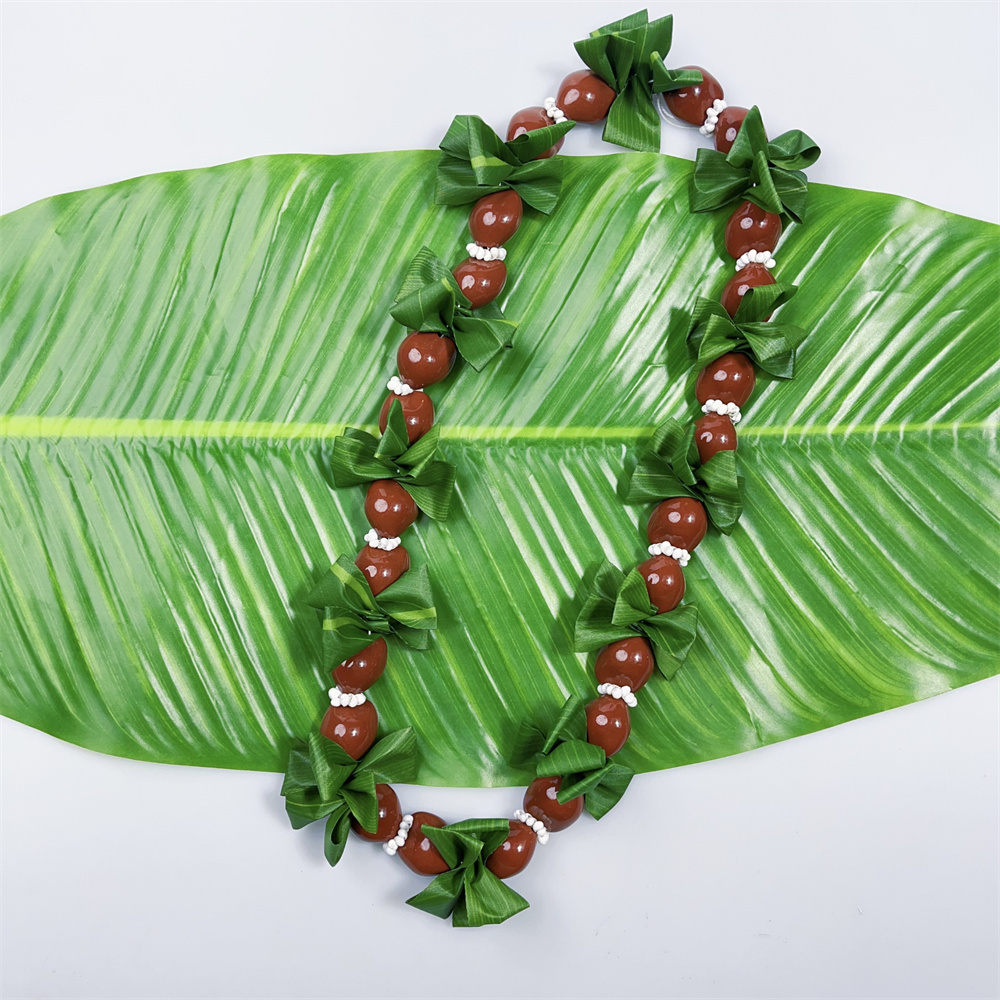 Samoan Artificial Acrylic Kukui Nut Lei Necklace Graduation Cowrie Sea Shell Beads Jewelleries