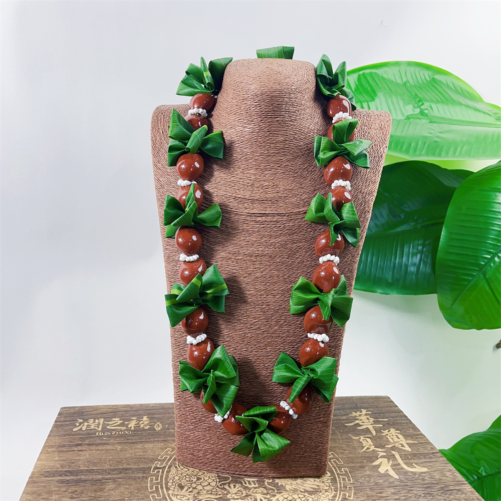 Samoan Artificial Acrylic Kukui Nut Lei Necklace Graduation Cowrie Sea Shell Beads Jewelleries