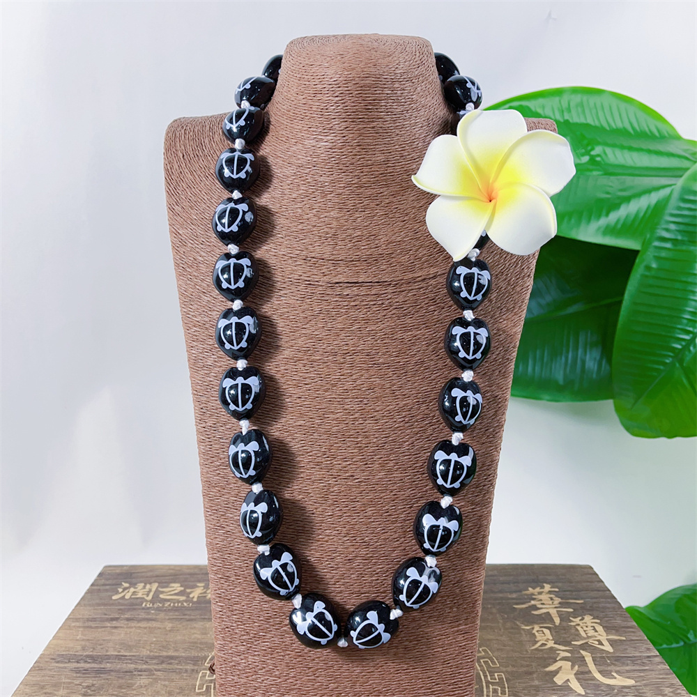 Retail Acrylic Kukui Nut Printed W/Turtle Necklace Lei for Graduation Party DIY Hawaiian Lei Beads for Fashion Jewellery