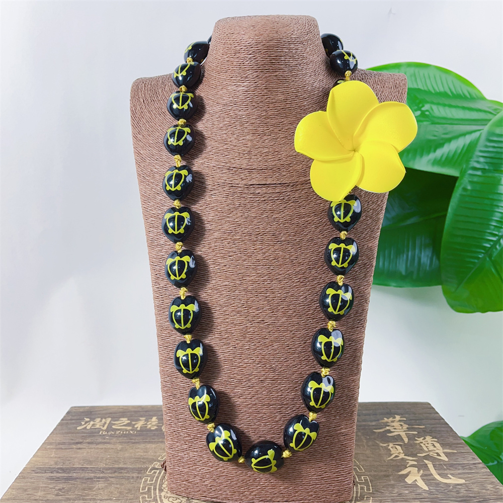 Low Price Acrylic Kukui Nut Printed W/Turtle Necklace Lei for Graduation Party DIY Hawaiian Lei Beads for Fashion Jewellery