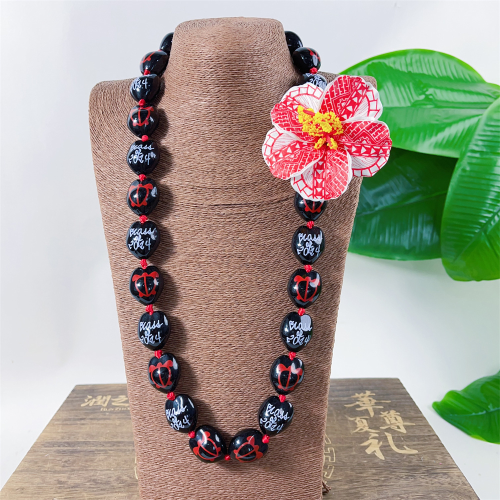 Hot Sale Acrylic Kukui Nut Necklace Lei Printed W/word of Class of 2024 Graduation