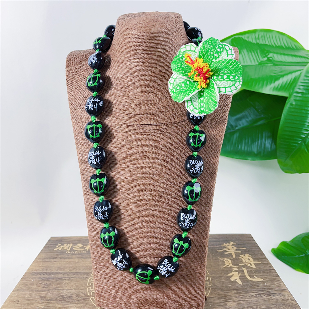 Hot Sale Acrylic Kukui Nut Necklace Lei Printed W/word of Class of 2024 Graduation