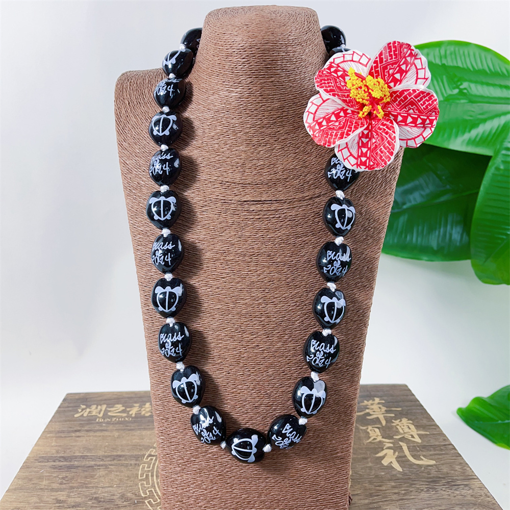 Handmade Hawaiian Acrylic Kukui Nut Necklace Lei for 2024 School Graduation Celebration