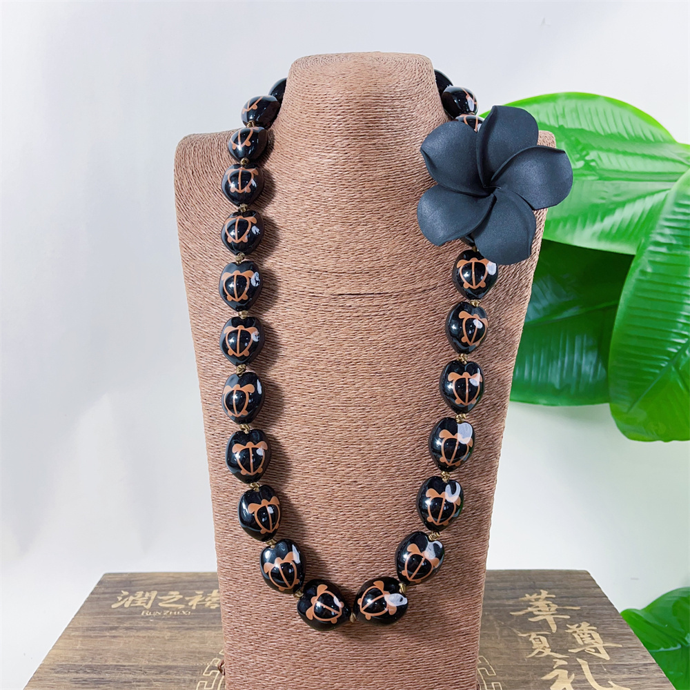 Low Price Acrylic Kukui Nut Printed W/Turtle Necklace Lei for Graduation Party DIY Hawaiian Lei Beads for Fashion Jewellery