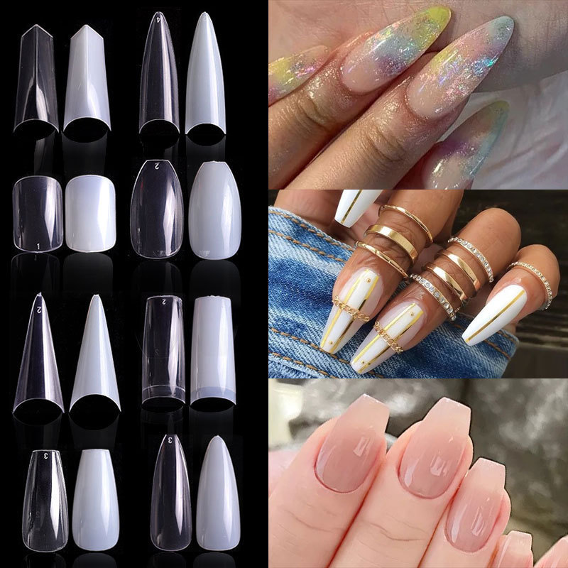 500pcs Pointed Long French Toe Nail Designs Salon Manicure Tips Nail Extension Tips False Acrylic Nails