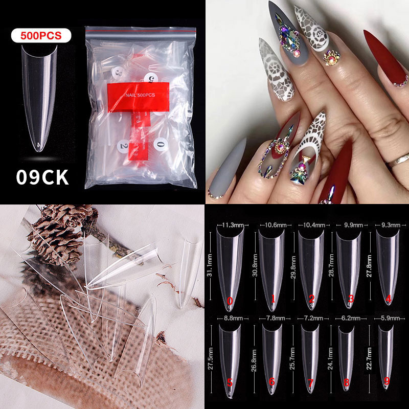 500pcs Pointed Long French Toe Nail Designs Salon Manicure Tips Nail Extension Tips False Acrylic Nails