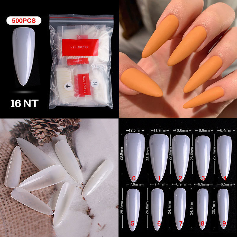 500pcs Pointed Long French Toe Nail Designs Salon Manicure Tips Nail Extension Tips False Acrylic Nails