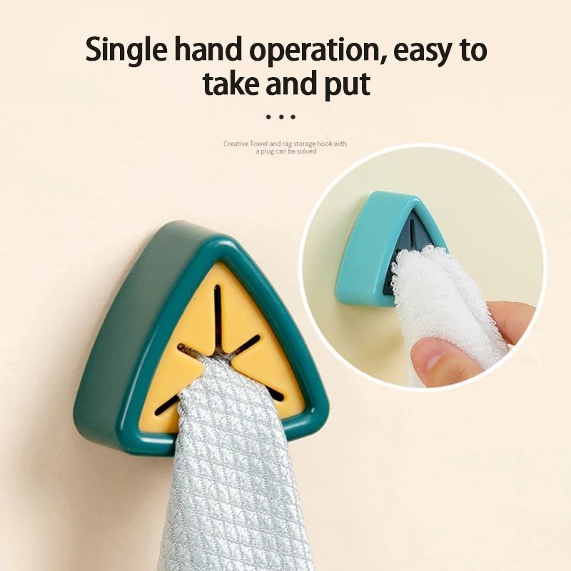 Kitchen Towel Holders Self Adhesive Creative Triangle Towel Stopper Rag Clip  Rack Hanger Wall Mount Hand Towel Hook