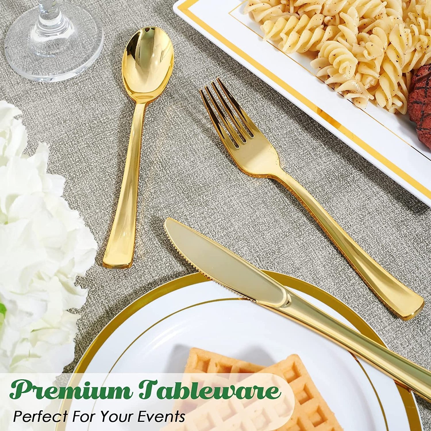 Wedding Party Marble Design Disposable Plastic Dinnerware Set With Silverware And Gold Rim Cups White And Gold melamine plates