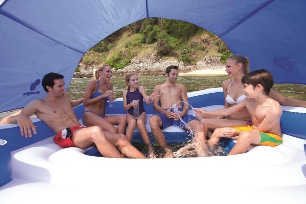 wholesale 6-8 person 540kg load inflatable water floating island with tent