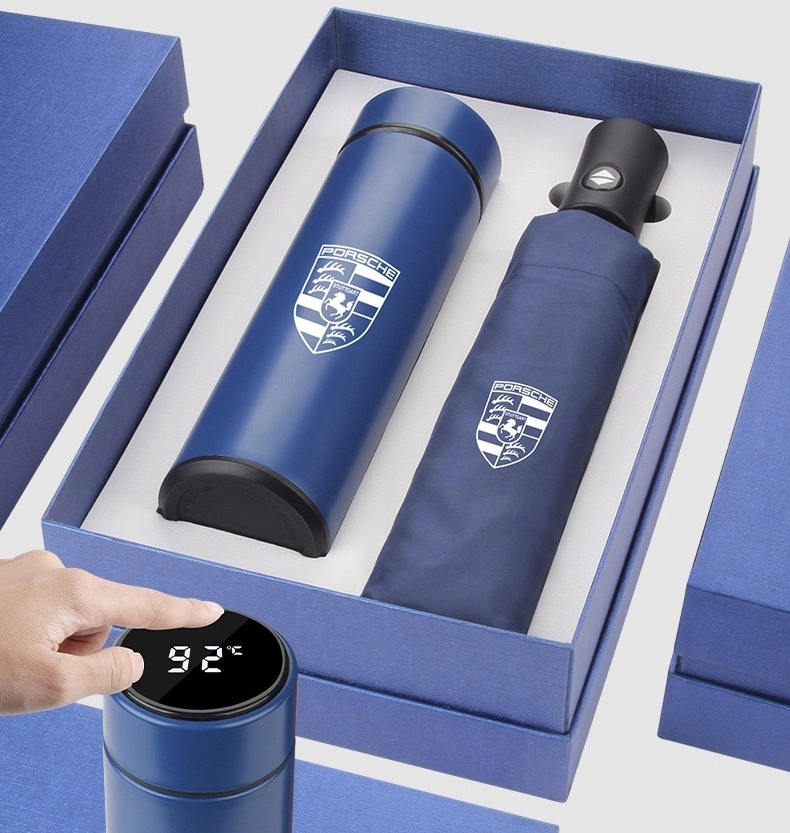 Custom Business Gift Set With Smart Bottle With LED Temperature Display Lid And Umbrella