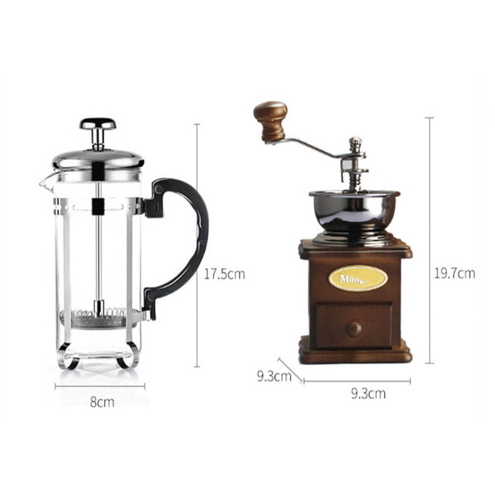 Wholesale America Coffee Accessories Gift Box Wood Manual Coffee Grinder with 350ml Glass French Press