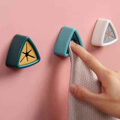 Kitchen Towel Holders Self Adhesive Creative Triangle Towel Stopper Rag Clip  Rack Hanger Wall Mount Hand Towel Hook