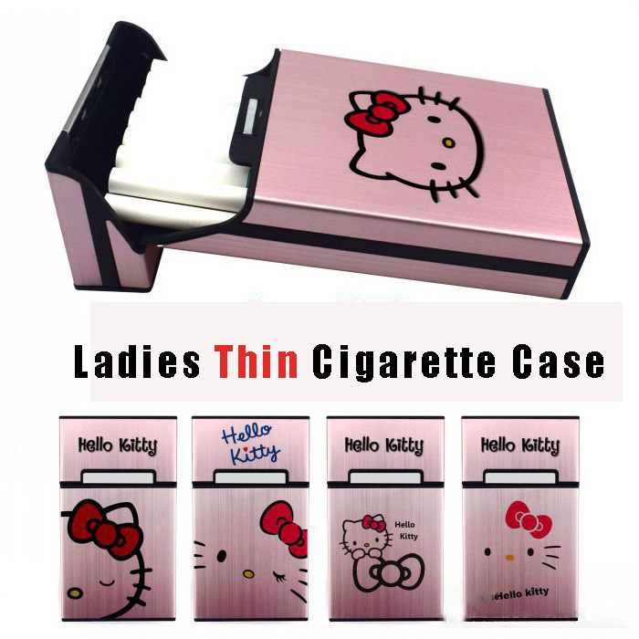 HelloKitty lady thin cigarette case aluminum alloy magnetic flap can be customized logo pattern