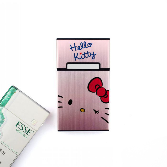 HelloKitty lady thin cigarette case aluminum alloy magnetic flap can be customized logo pattern