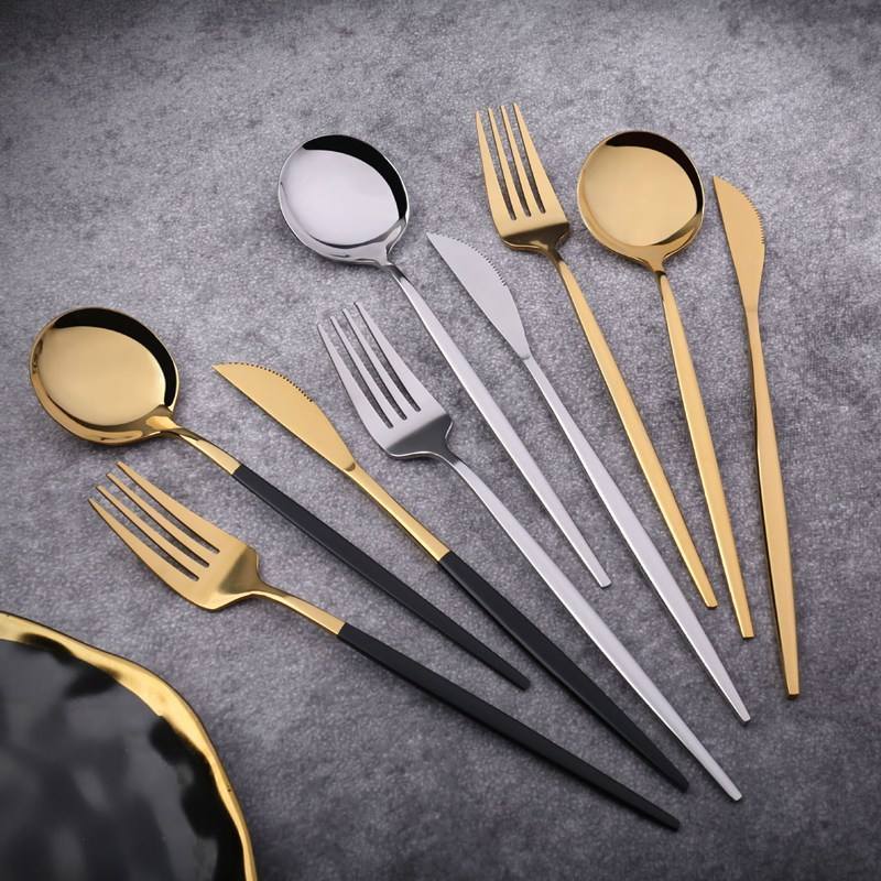 Luxury Tableware Handle Flatware Utensils Kitchenware Cutlery Set Gold Stainless Steel Hotel Restaurant Matte Cutlery Black