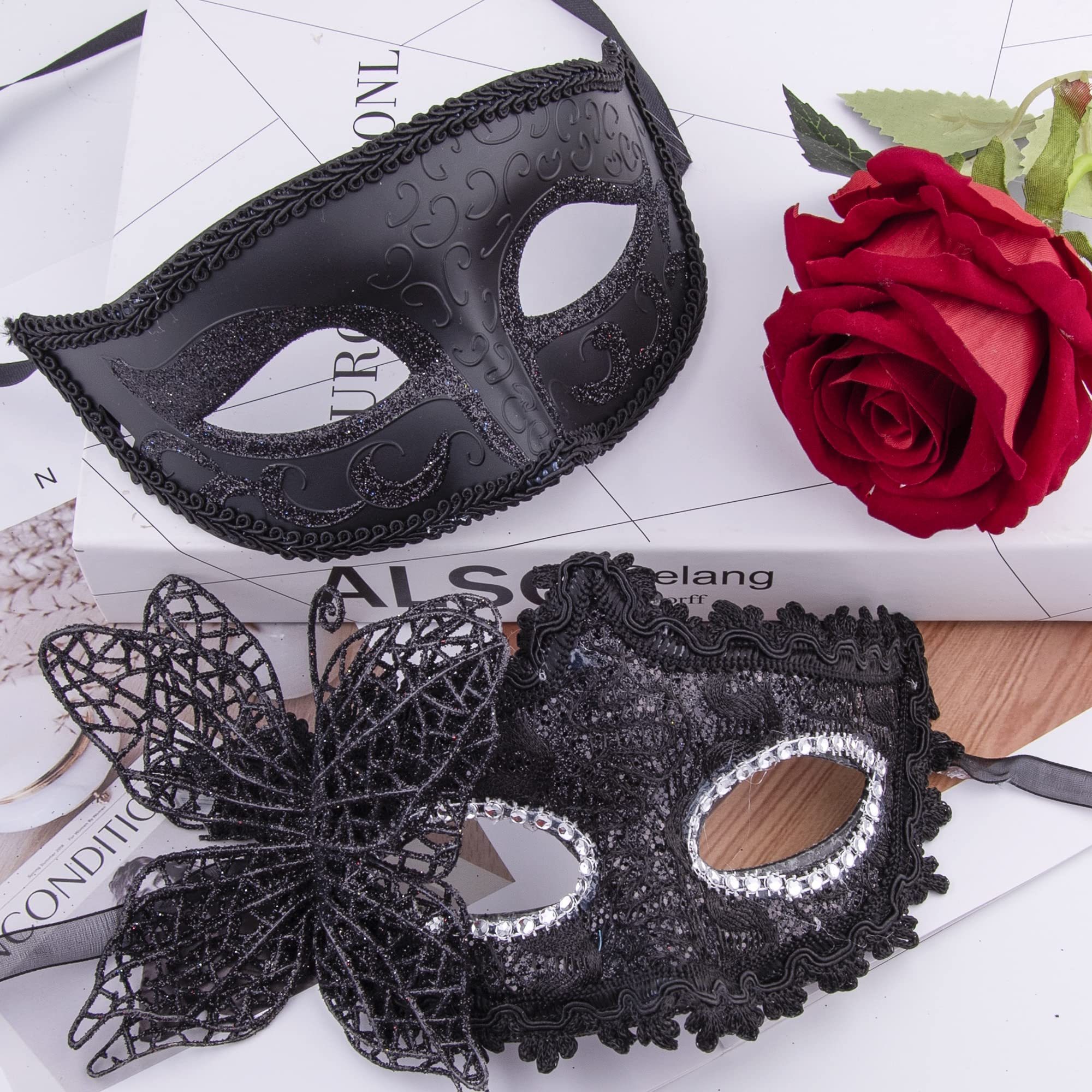 Luxury Masquerade Carnival Black Eye Mask with Lace Flower Mardi Gras Half Face Women Venetian Party Masks