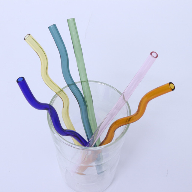 Kylong 8*200mm wavy style more color high borosilicate glass straw drink coffee milk tea straw