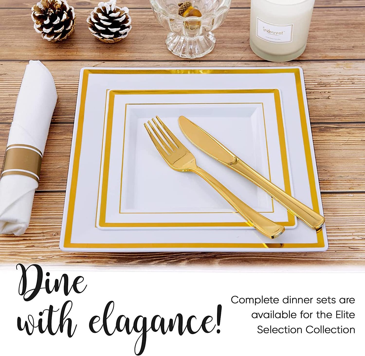 Guest Gold Dinnerware Plastic Plate Set For Wedding Gold Rim Square Dinner Plate Disposable charger plates