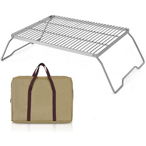 Folding Campfire BBQ Grill Rack Camp Wire Mesh Grill Over Fire Pit Portable Titanium Grill Grate For Outdoor Cooking Picnic