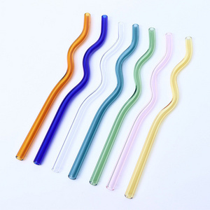 Kylong 8*200mm wavy style more color high borosilicate glass straw drink coffee milk tea straw