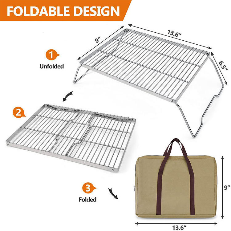 Folding Campfire BBQ Grill Rack Camp Wire Mesh Grill Over Fire Pit Portable Titanium Grill Grate For Outdoor Cooking Picnic