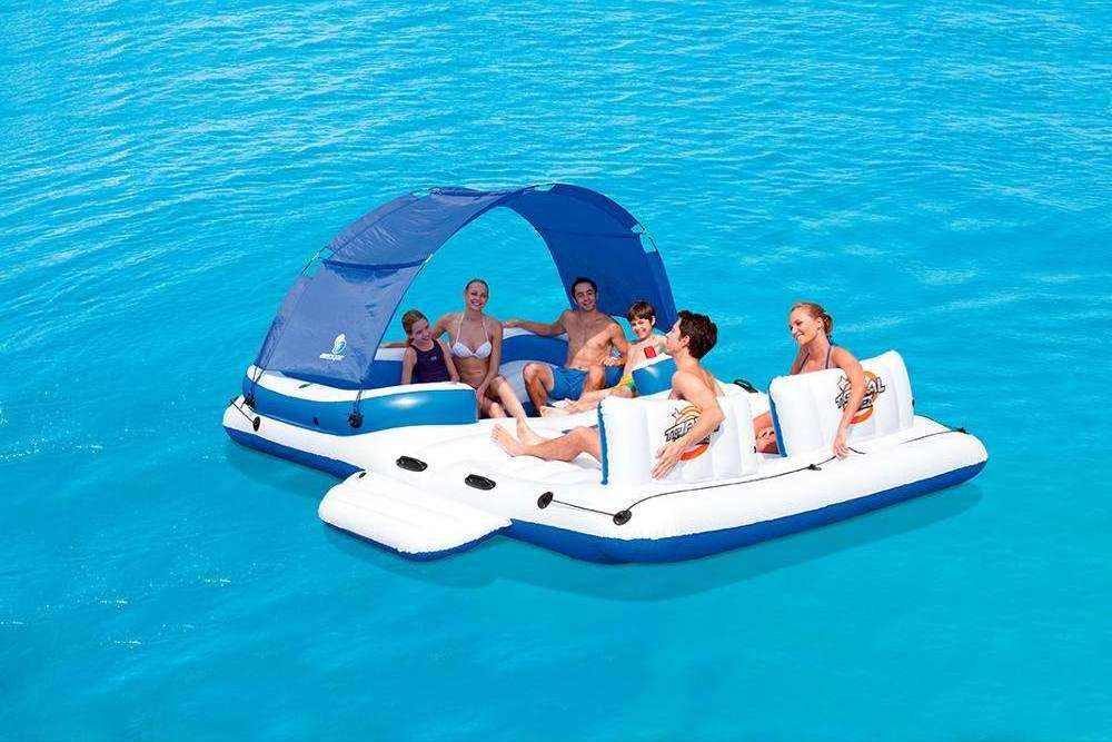 wholesale 6-8 person 540kg load inflatable water floating island with tent