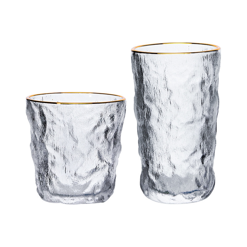 High quality golden edge relief glacier pattern concave convex bear glass cups whiskey glass