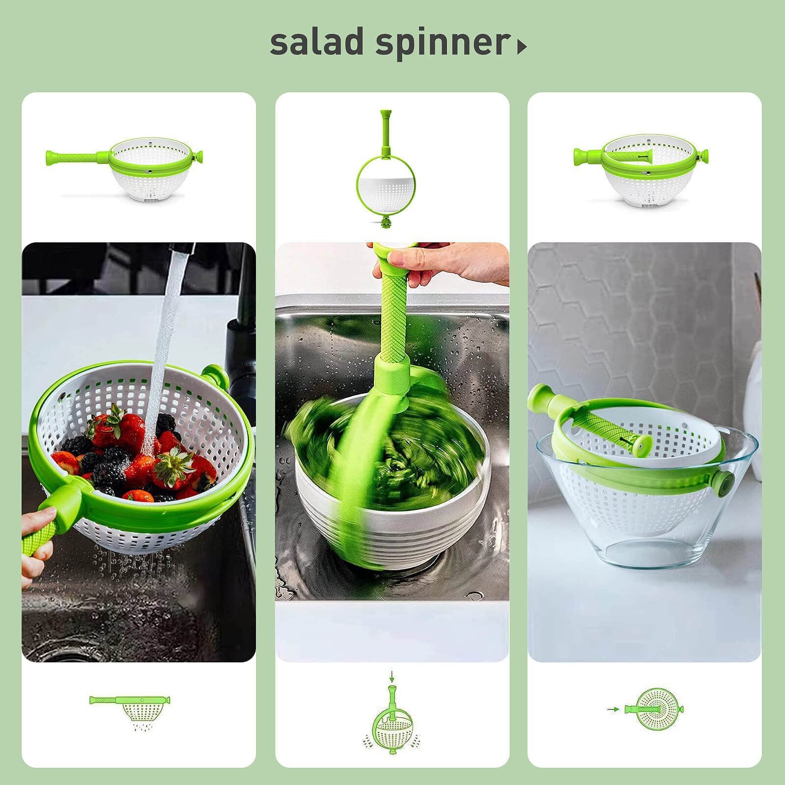 Qabfwe Salad Spinner Fruit Salad Rotator Kitchen Vegetable Washing Filter Basket,Collapsible Compact Vegetable Washer