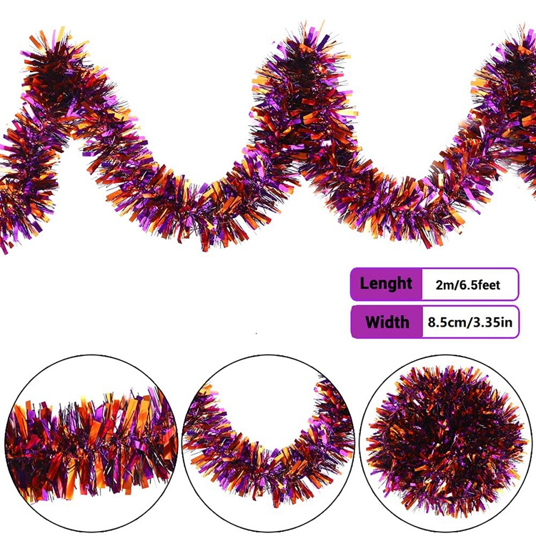 Halloween Tinsel Garlands Shiny Black Orange and Purple Halloween Hanging Metallic Garland for Halloween Party Supplies KD2170