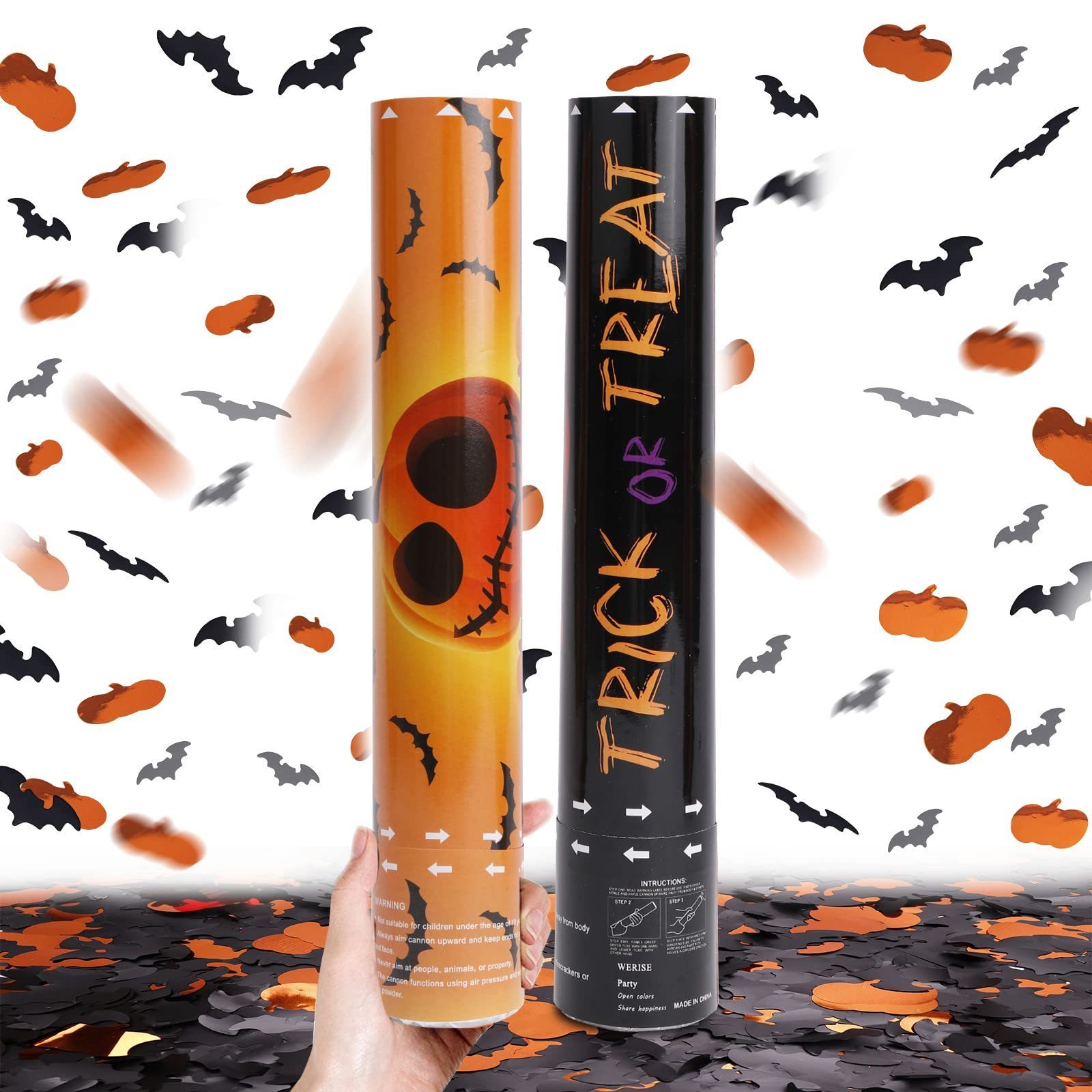 Orange and Black Tissue Paper Confetti Poppers Halloween Trick or Treat Confetti Cannon Biodegradable Party Popper Favor KD276