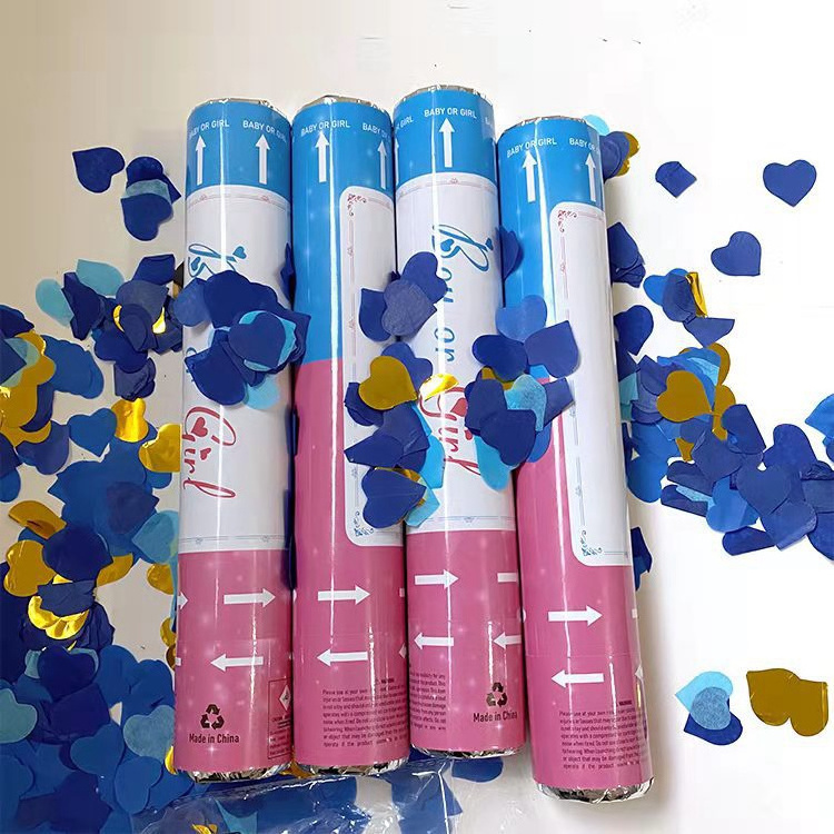 Boy or Girl Gender Reveal Pink Blue Confetti Cannon Gender Reveal Party Supplies Popper Heart Shape Confetti Sticks Cannon KD286