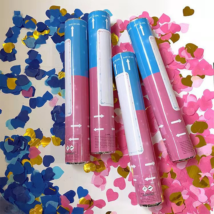 Boy or Girl Gender Reveal Pink Blue Confetti Cannon Gender Reveal Party Supplies Popper Heart Shape Confetti Sticks Cannon KD286