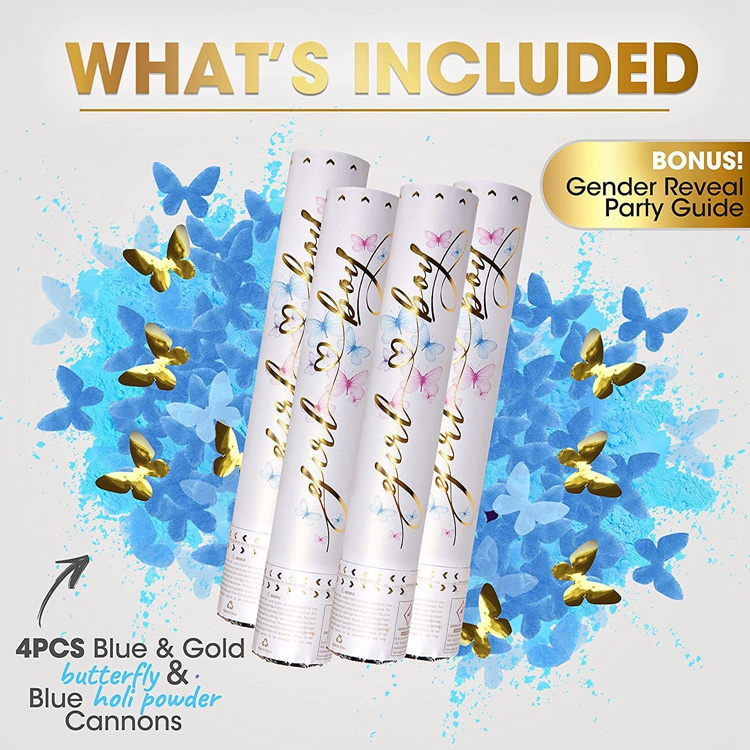 Gender Reveal Confetti Cannon White Boy Or Girl Butterfly Confetti & Powder Launcher for Baby Gender Reveal Birthday Party KD280